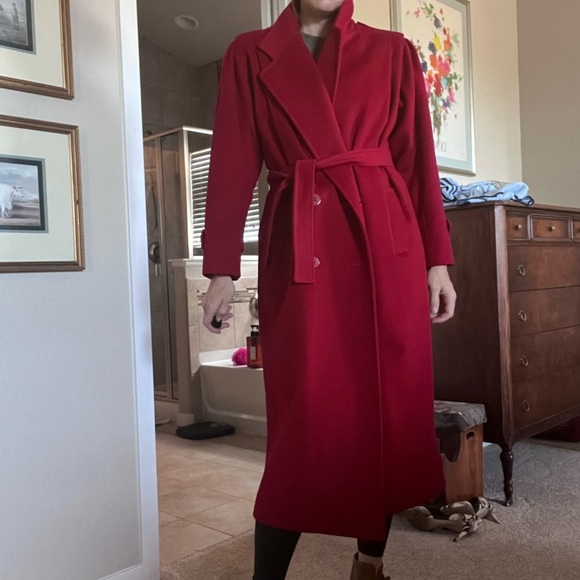 Vintage Fashion by Jill Red Belted wool coat - Picture 1 of 12